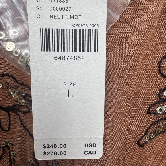 NWT Anthropologie Embroidered Sequin Mesh Maxi Dress โ Size L โ Neutral Motif - Picture 4 of 14